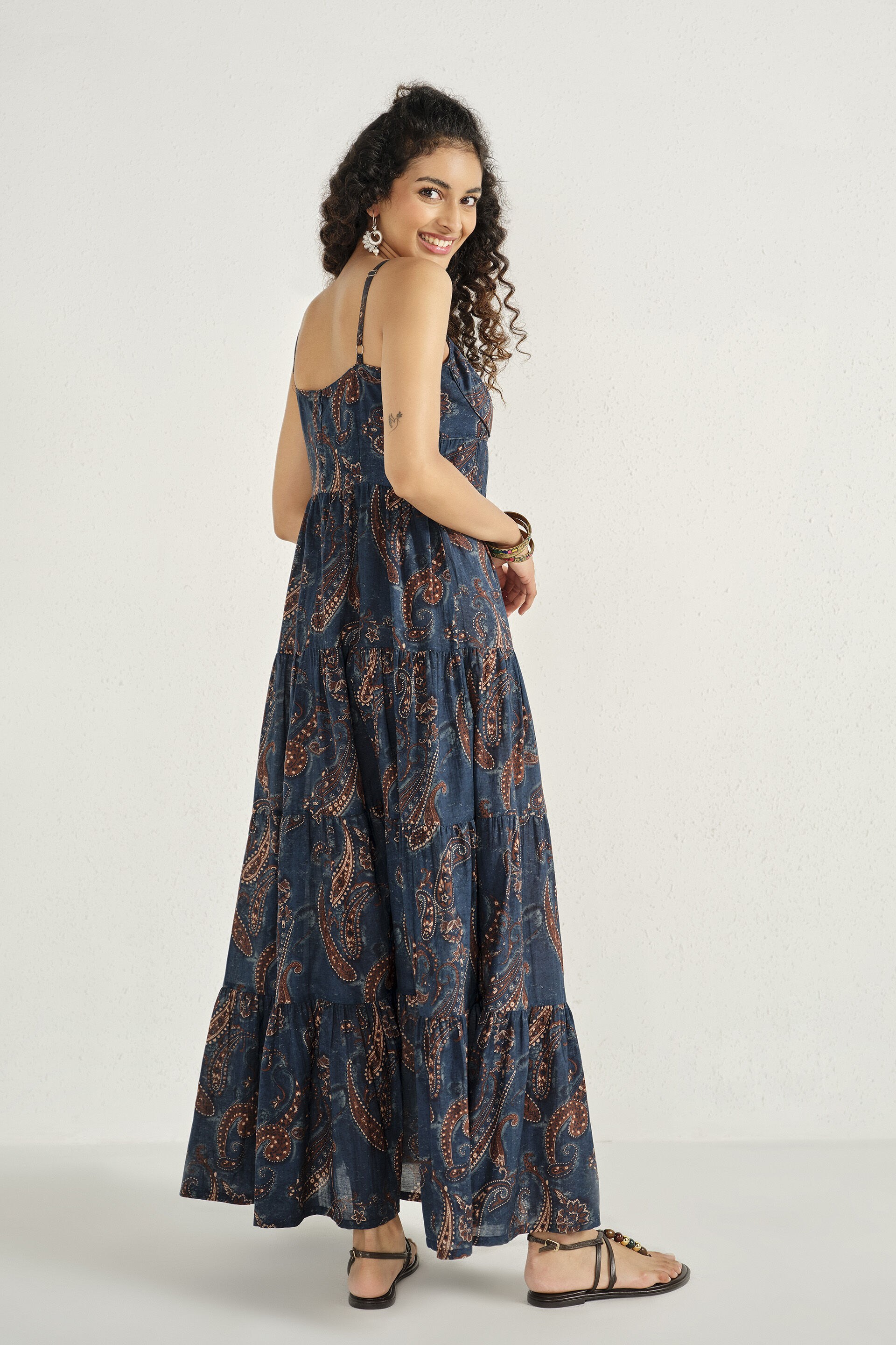 Printed Tiered Maxi Dress in Indigo, Indigo, image 4